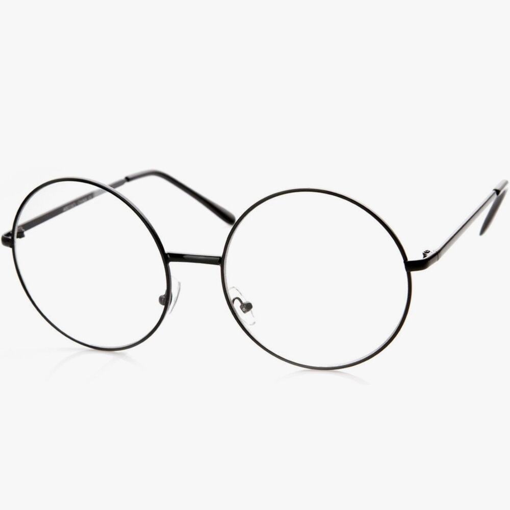 Oversized Round Blue Light Blocking Glasses Costume Black Frame Clear Lenses
